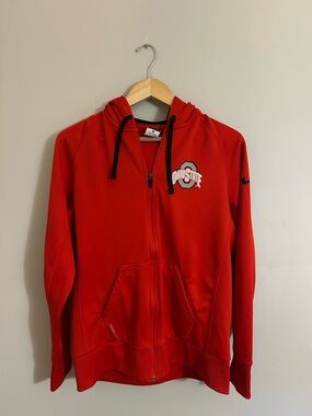 Nike Red Hooded Zip-Up Sweatshirt with Black Accents